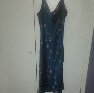 Inspired Hearts Teal Slip Midi Dress with Pink Floral Print